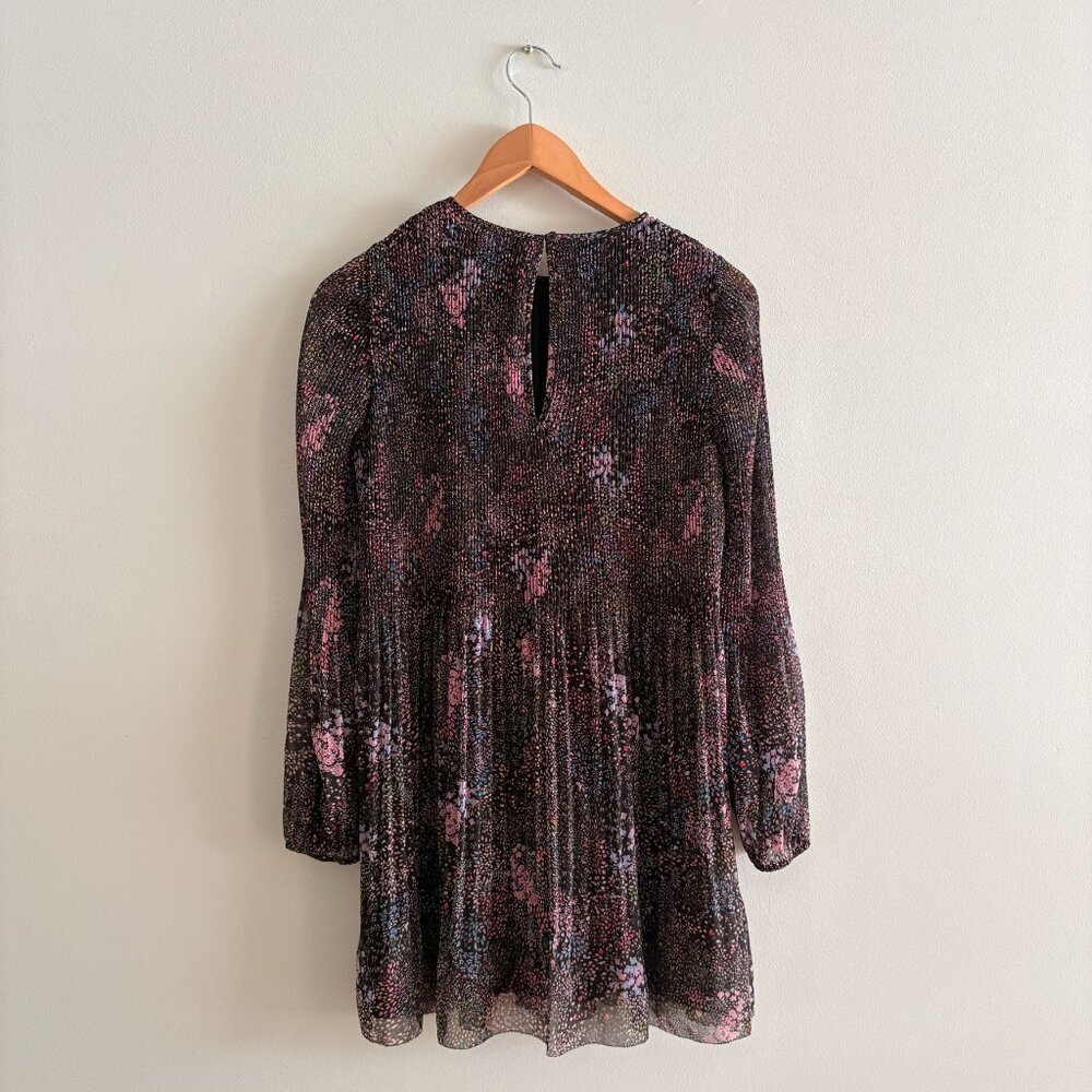 Aritzia Wilfred Elba Pleated Mini Dress Black Floral Pink Size XS - Picture 5 of 7